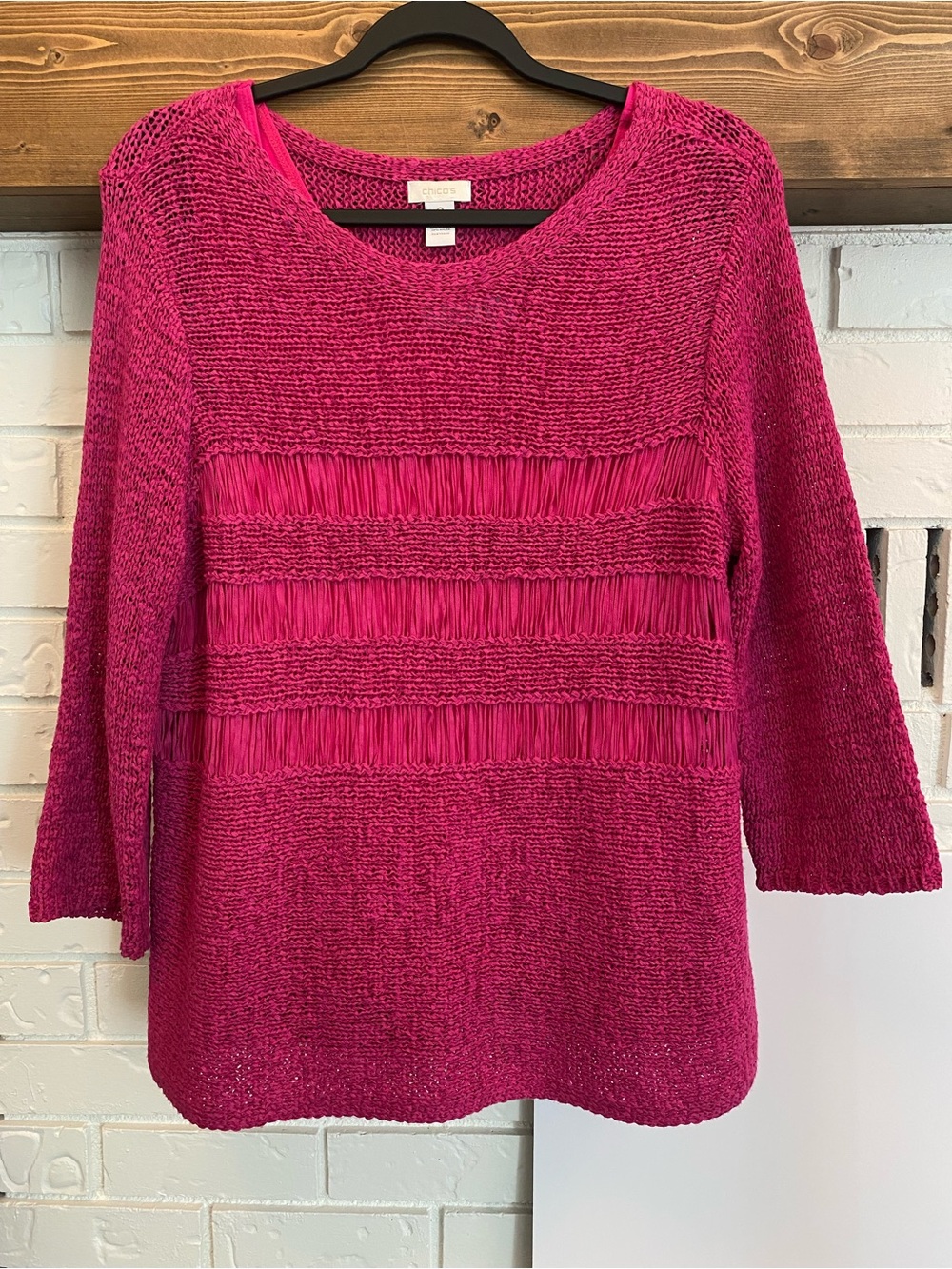 Chico’s Size 2 Pink Open Knit Sweater & Tank Set 3/4 Sleeve Layered Top